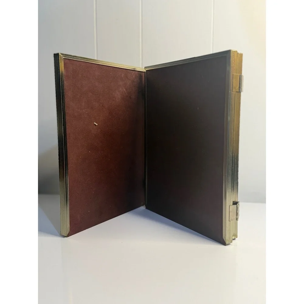 VTG‎ Triple Folding Picture Frame Gold Toned Metal Ornate Etched 8x10 Hollywood